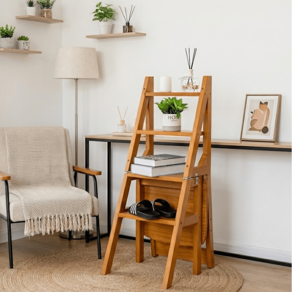 Multipurpose Wooden Folding Step Stool Ladder 3-in-1 Space-Saver (90 cm)
