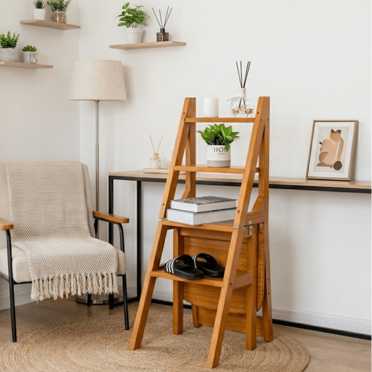 Multipurpose Wooden Folding Step Stool Ladder 3-in-1 Space-Saver (90 cm)
