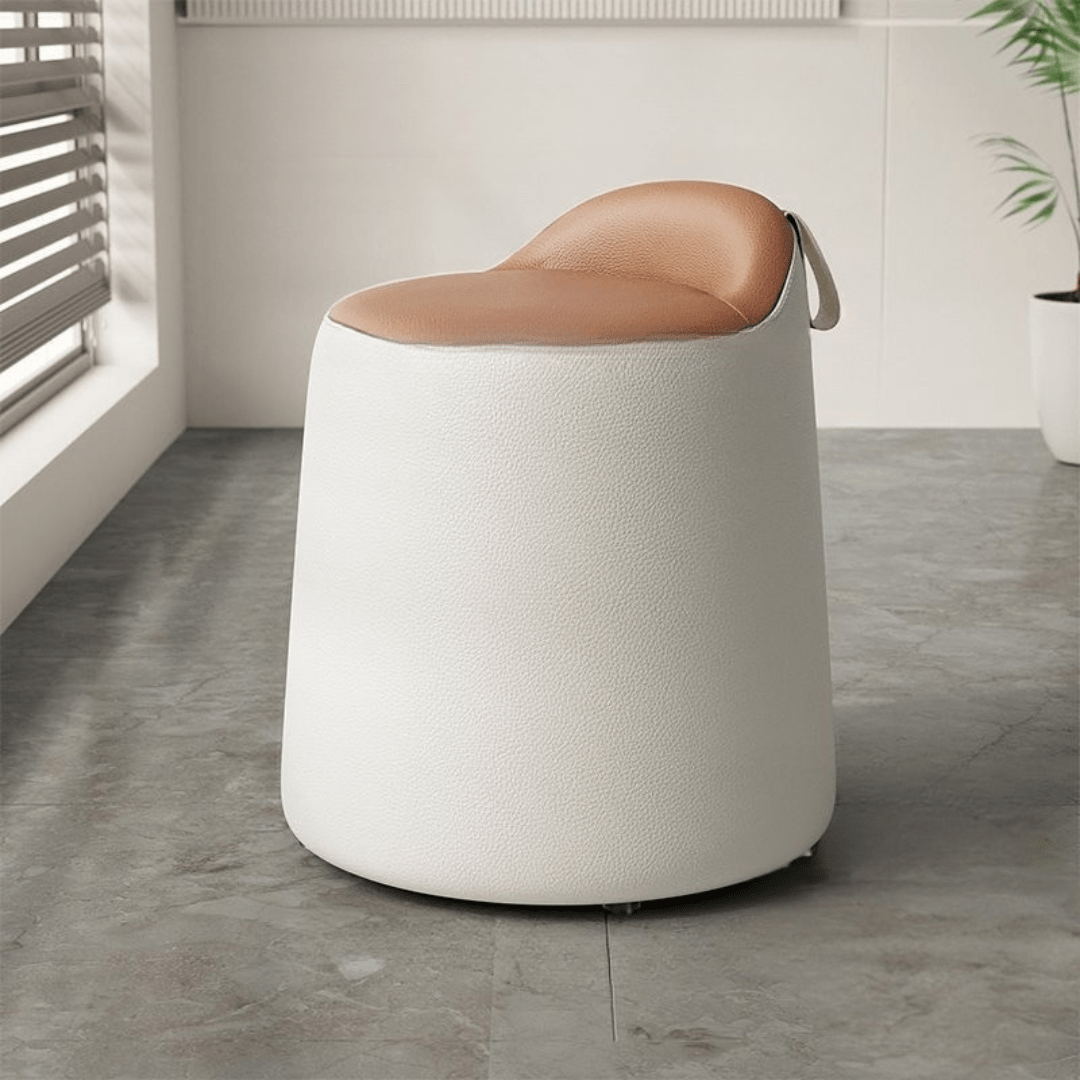 Multipurpose Leather Ottoman Round Accent Stool