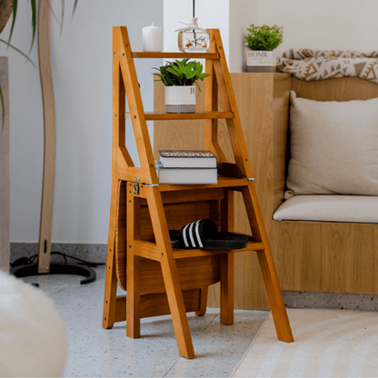 Multipurpose Wooden Folding Step Stool Ladder 3-in-1 Space-Saver (90 cm)