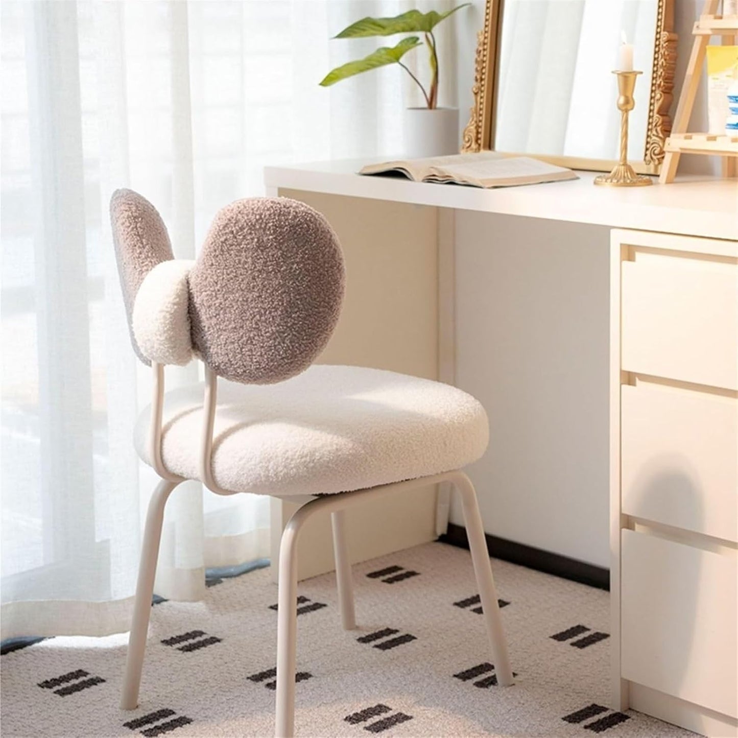 Modern 360° Rotatable Vanity Chair with Bowknot Back