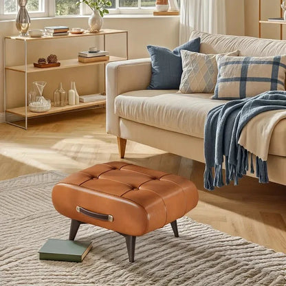 PU Leather Solid Wood Entryway Shoe Bench