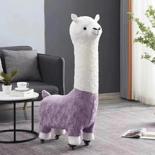 Multi-Purpose Alpaca Fleece Fabric Footstool with Wheels(115cm)