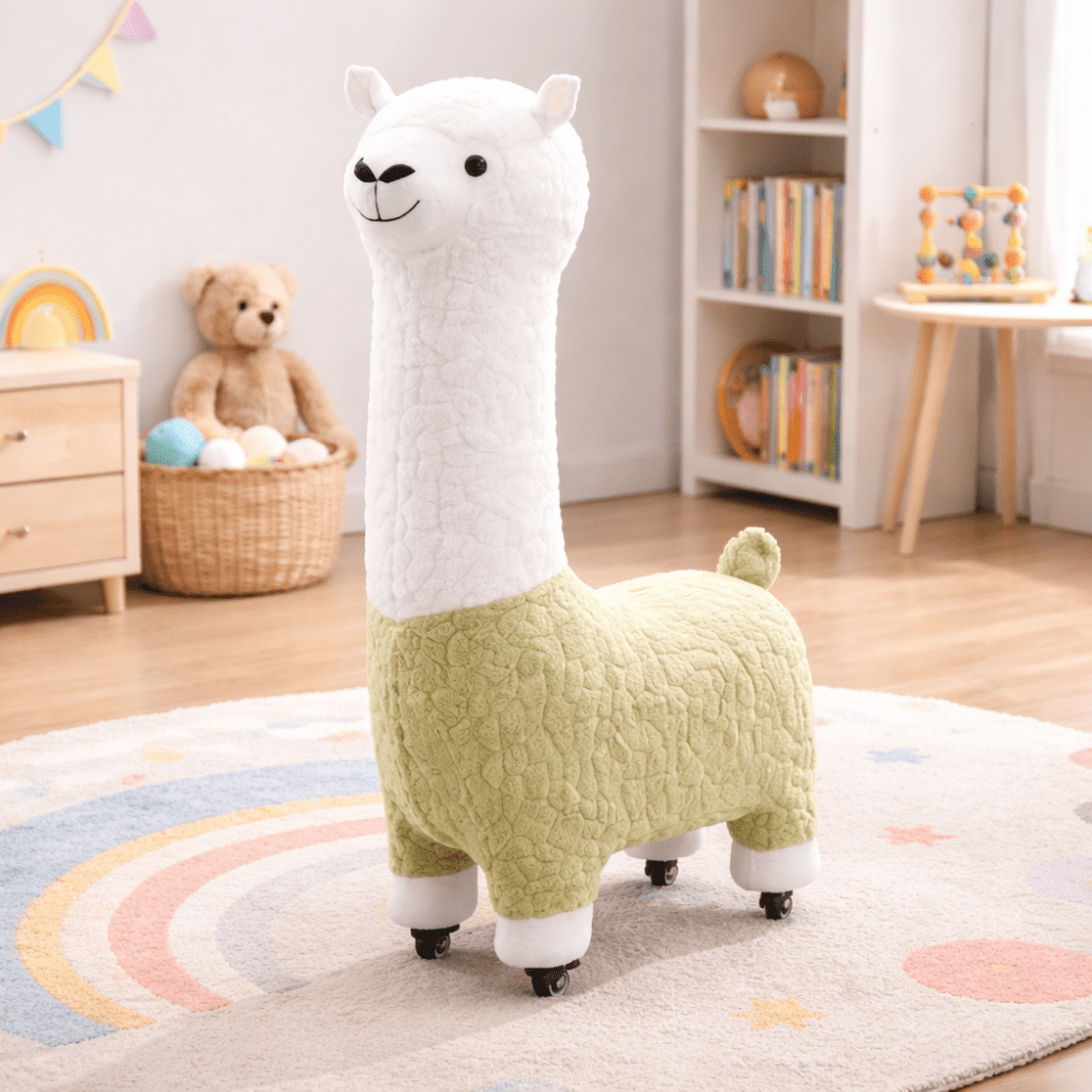 Multi-Purpose Alpaca Fleece Fabric Footstool with Wheels(115cm)
