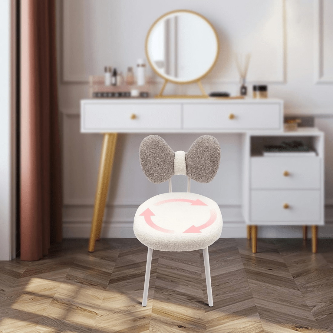 Modern 360° Rotatable Vanity Chair with Bowknot Back