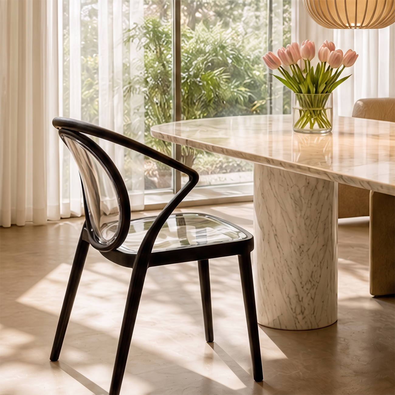 Stylish Multipurpose Chair with Clear Transparent Backrest