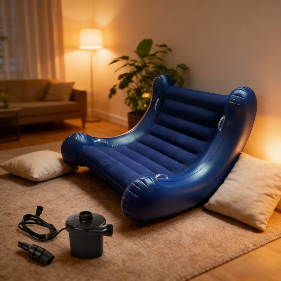 Inflatable PVC Recliner Chair with Flocked Surface and Fibre Build