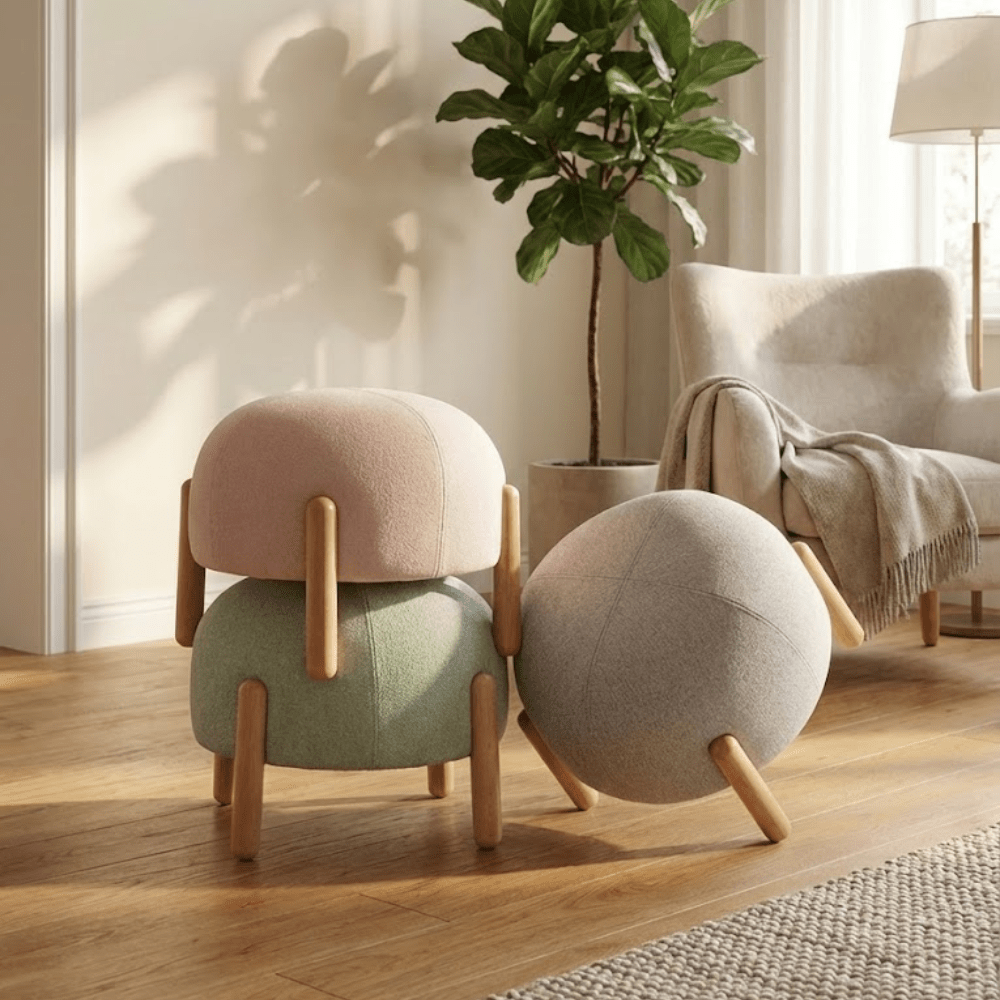Multipurpose Ladybug Shaped Foot Stool With Wooden Leg
