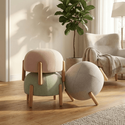 Multipurpose Ladybug Shaped Foot Stool With Wooden Leg