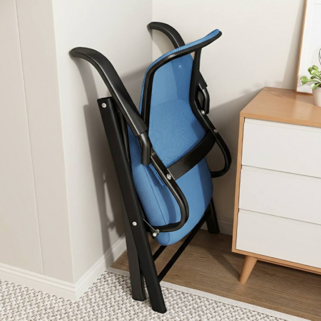 Space-Saving Foldable Office Chair with Armrest
