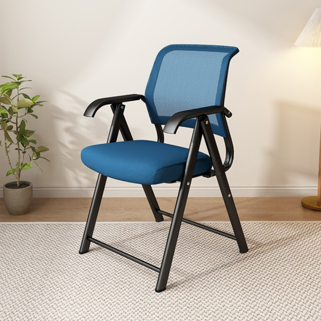 Space-Saving Foldable Office Chair with Armrest