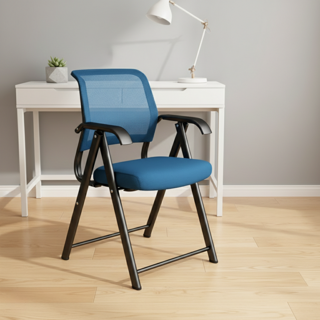 Space-Saving Foldable Office Chair with Armrest