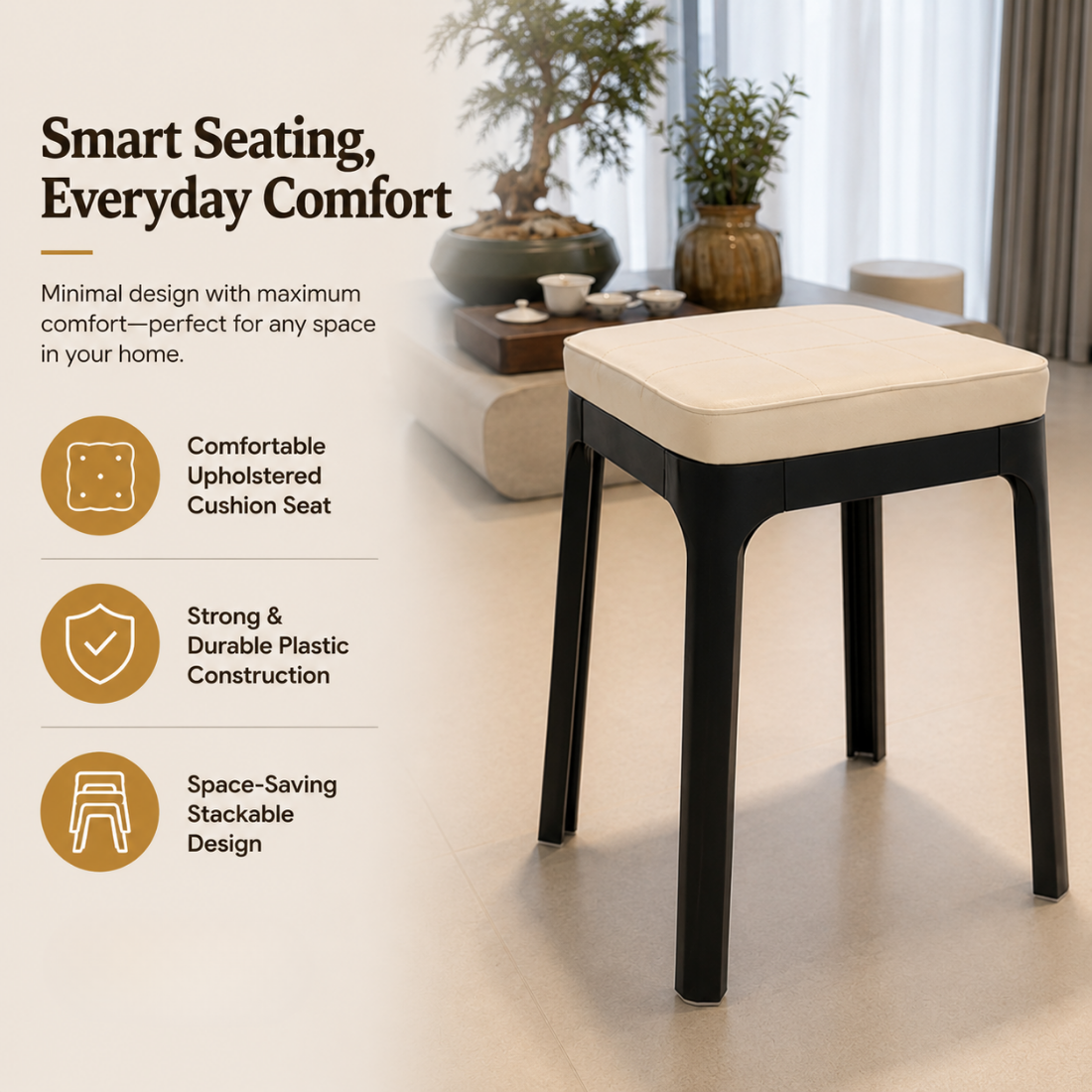 Modern Cushioned Plastic Stool for Dining & Kitchen