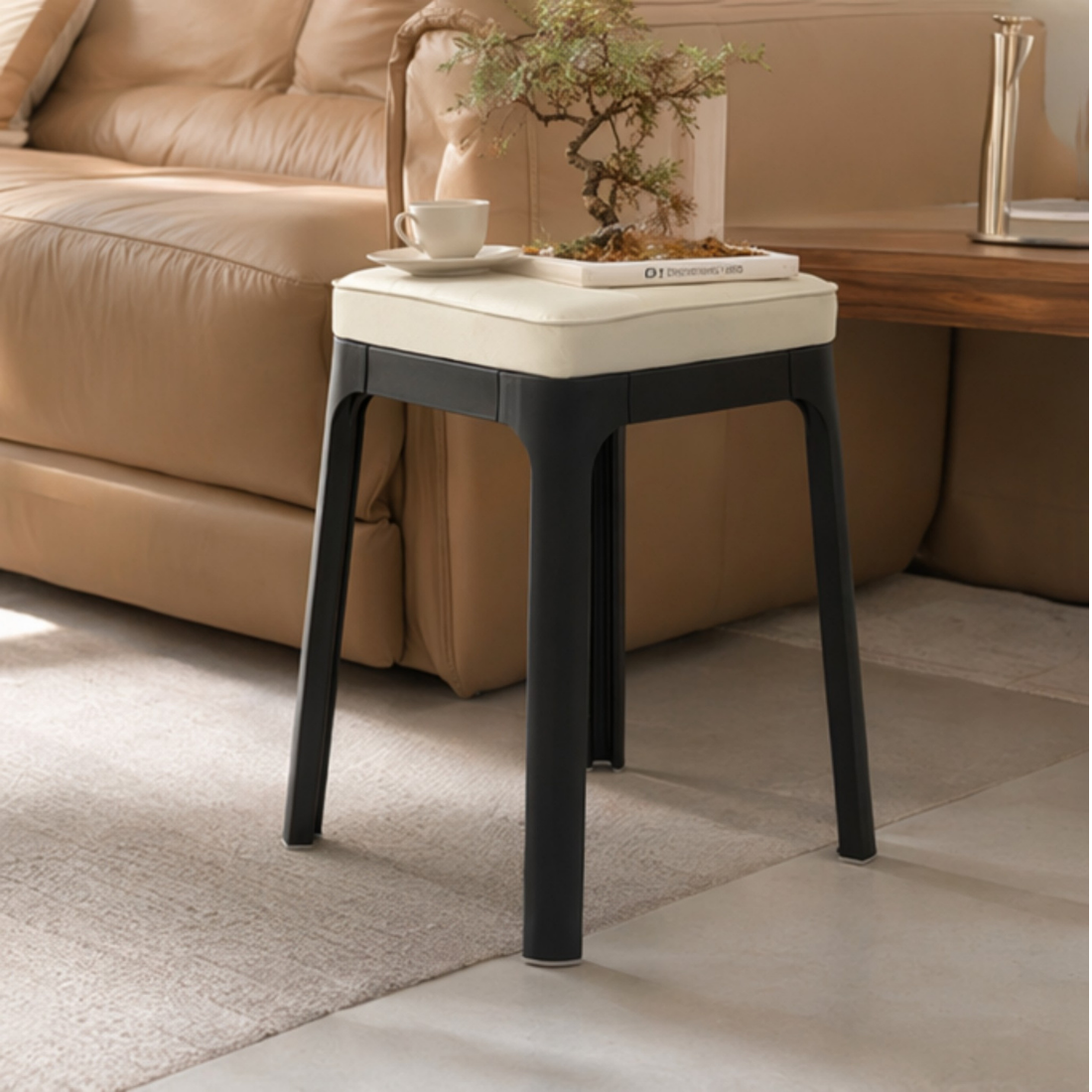 Modern Cushioned Plastic Stool for Dining & Kitchen