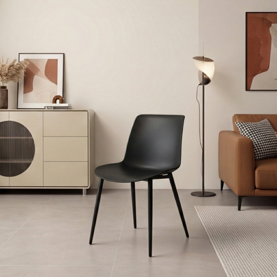 Modern Ergonomic Dining Chair with Steel Legs & PP Seat