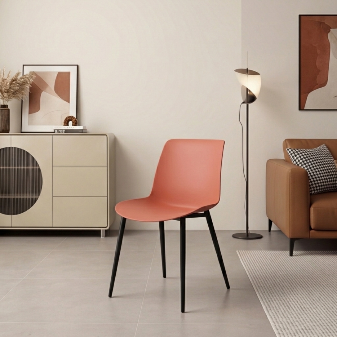 Modern Ergonomic Dining Chair with Steel Legs & PP Seat