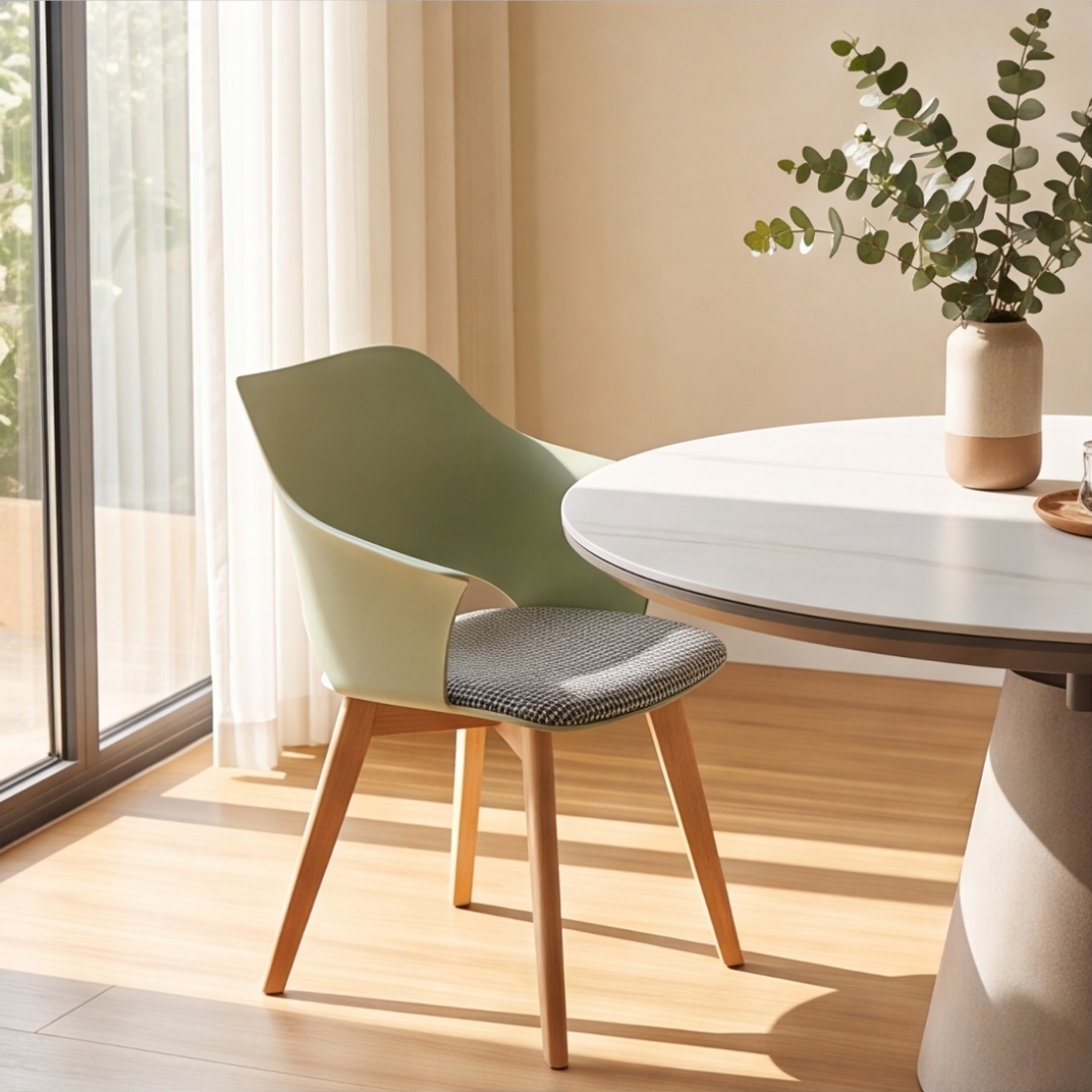 Scandinavian Style Armchair with Cushioned Seat & Wooden Legs