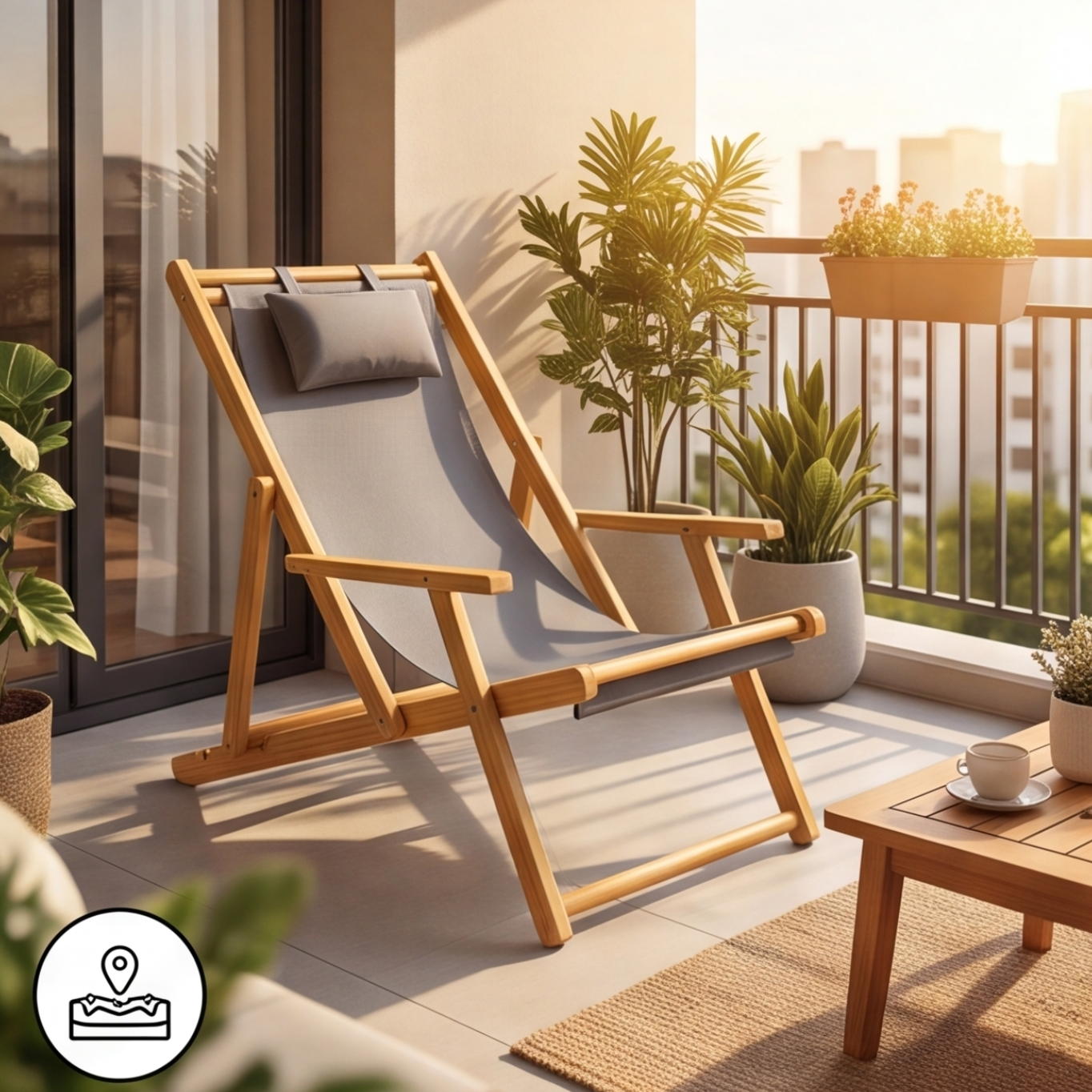 Foldable Bamboo Lounge Chair with Adjustable Backrest