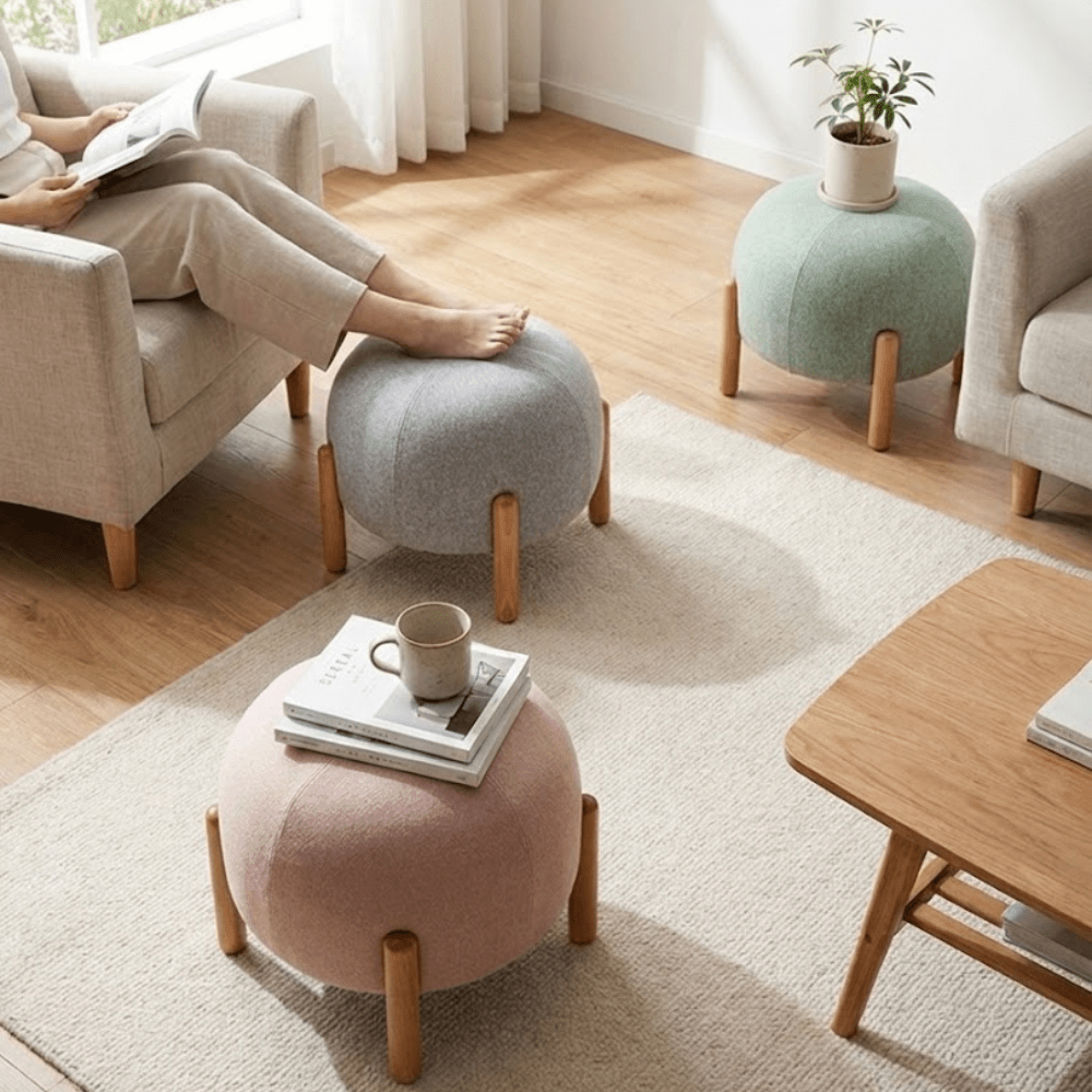 Multipurpose Ladybug Shaped Foot Stool With Wooden Leg