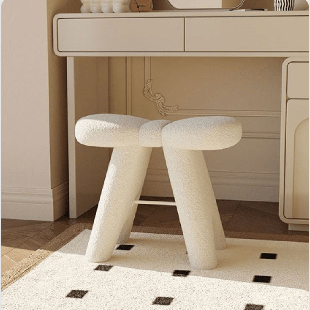 Soft Teddy Velvet Fabric Bow Makeup Stool