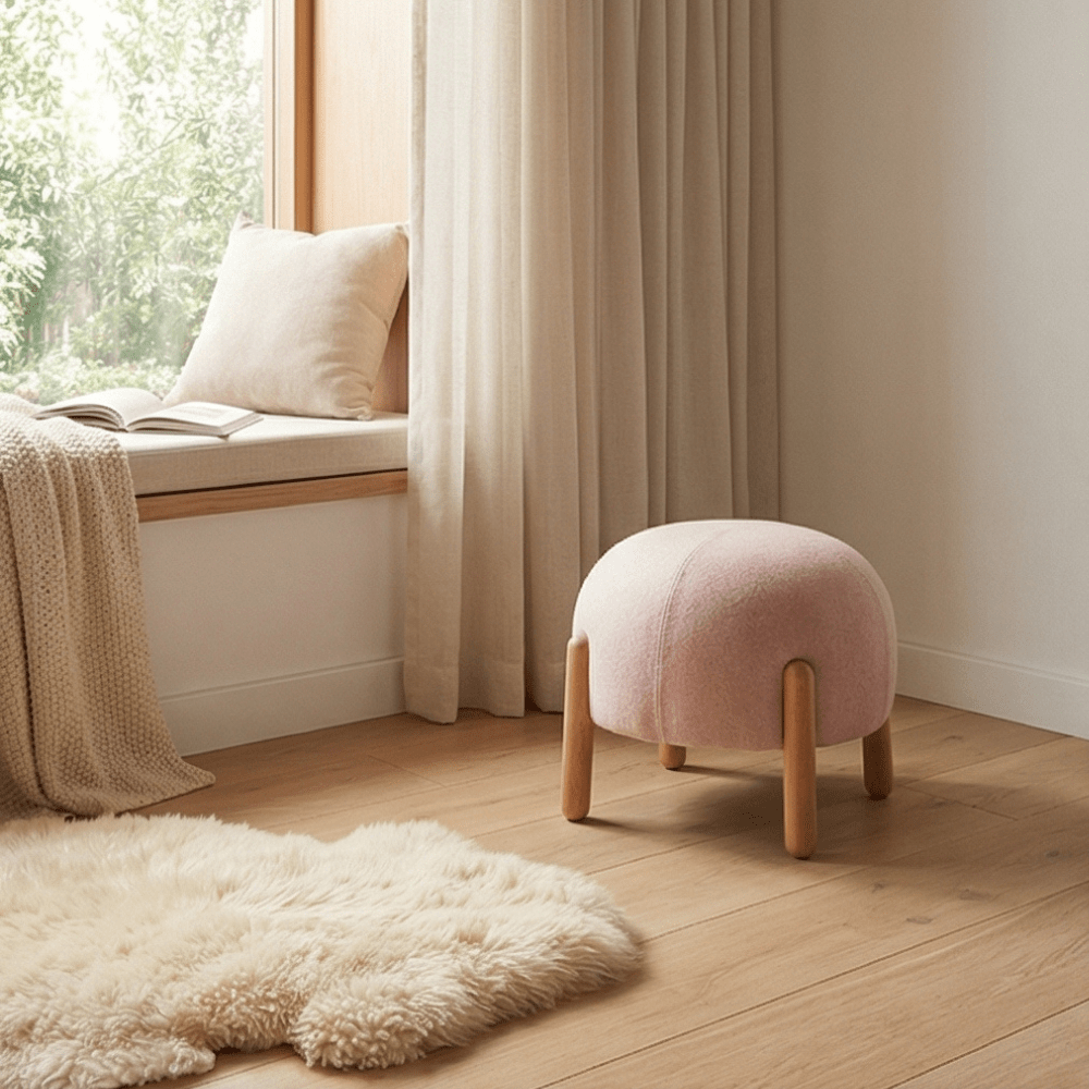 Multipurpose Ladybug Shaped Foot Stool With Wooden Leg