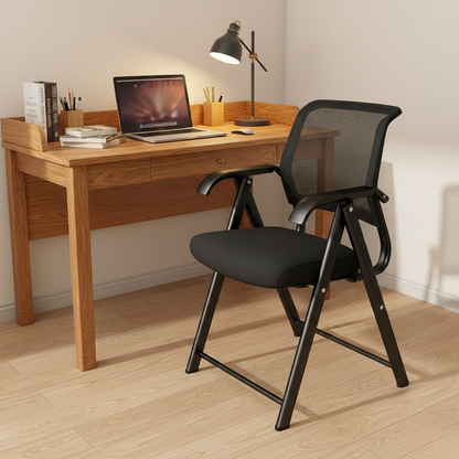 Space-Saving Foldable Office Chair with Armrest