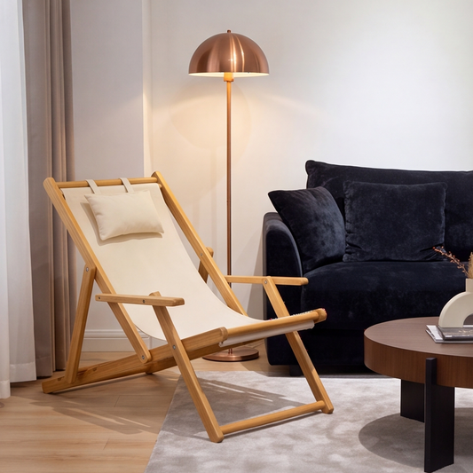 Foldable Bamboo Lounge Chair with Adjustable Backrest