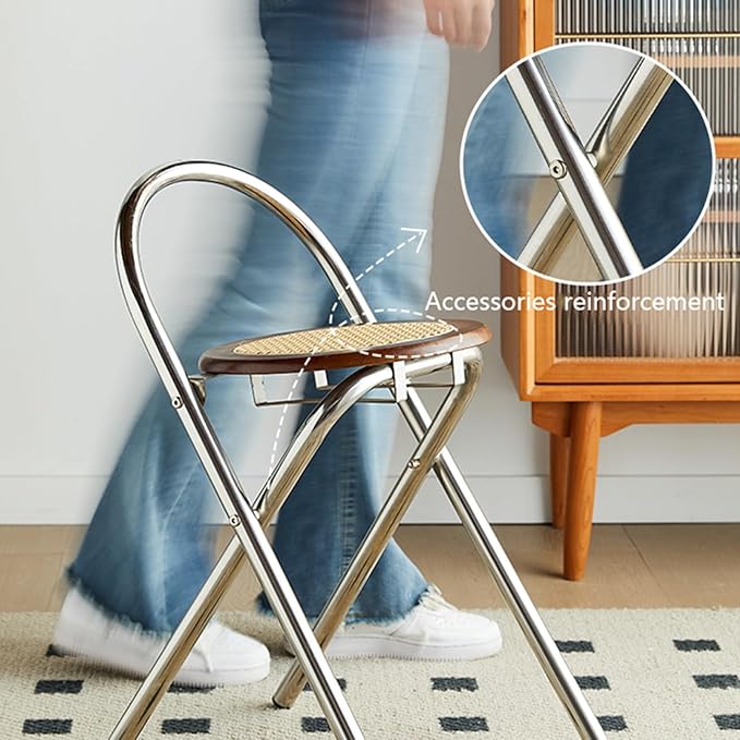 Rattan Stainless steel Folding Chair with Backrest (68cm)