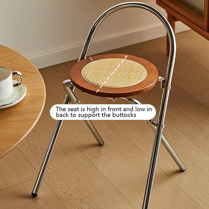 Rattan Stainless steel Folding Chair with Backrest (68cm)
