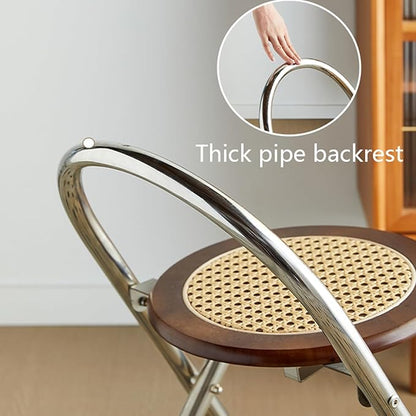 Rattan Stainless steel Folding Chair with Backrest (68cm)