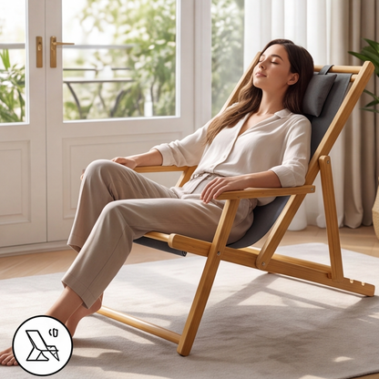 Foldable Bamboo Lounge Chair with Adjustable Backrest
