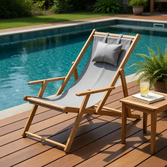 Foldable Bamboo Lounge Chair with Adjustable Backrest