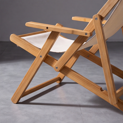 Foldable Bamboo Lounge Chair with Adjustable Backrest