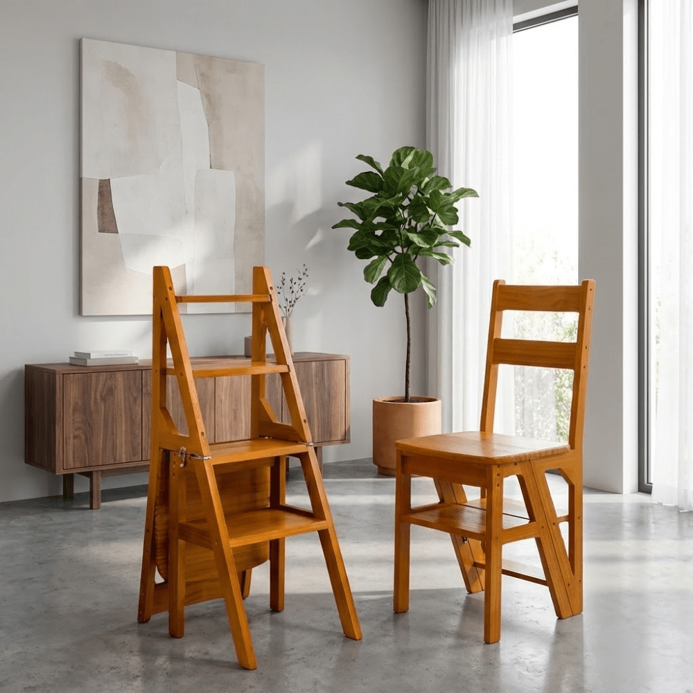 Multipurpose Wooden Folding Step Stool Ladder 3-in-1 Space-Saver (90 cm)