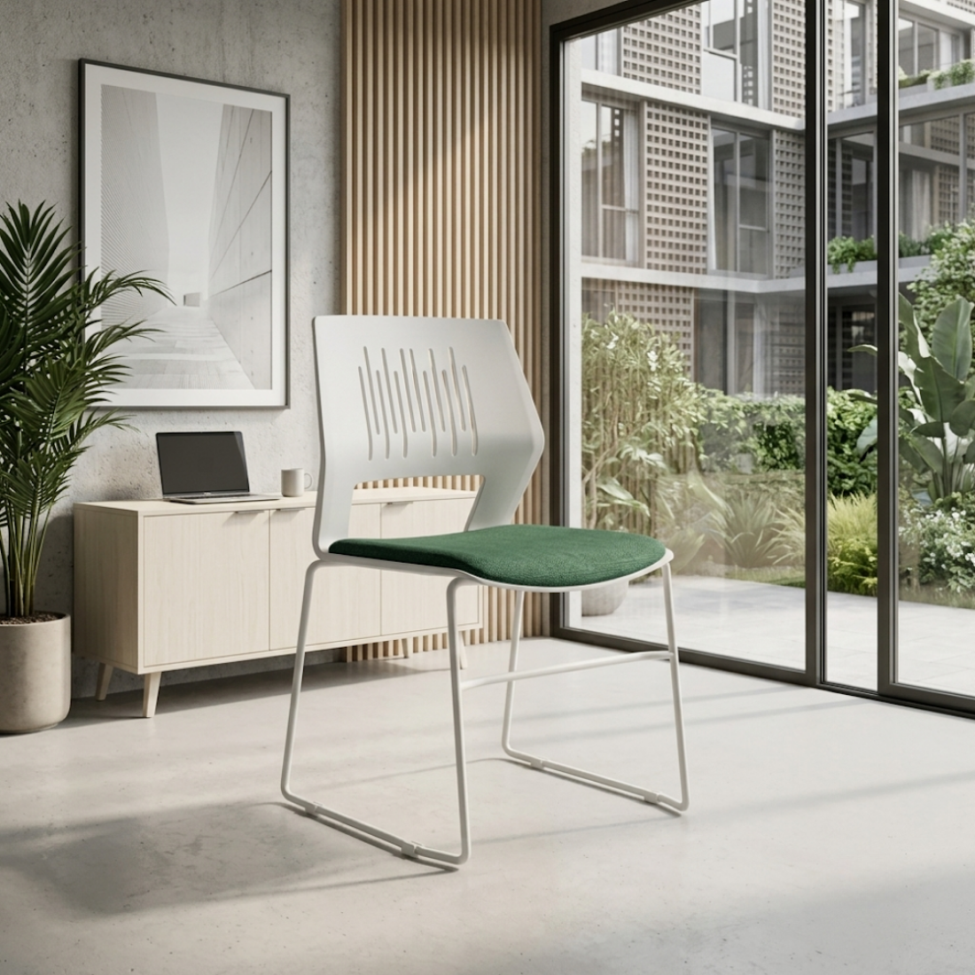 Modern Ergonomic Plastic Chair with Cushioned Seat