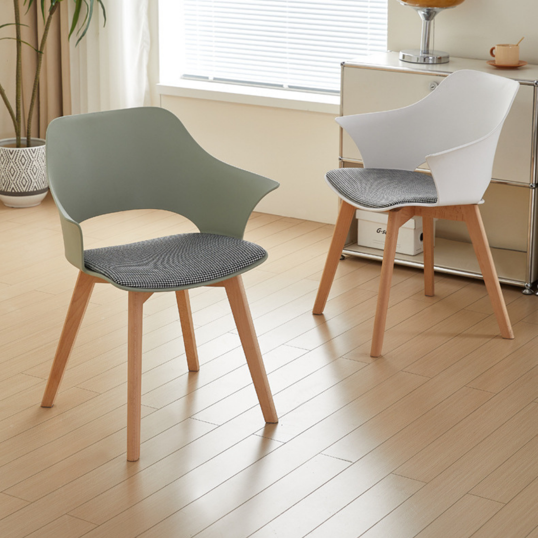 Scandinavian Style Armchair with Cushioned Seat & Wooden Legs