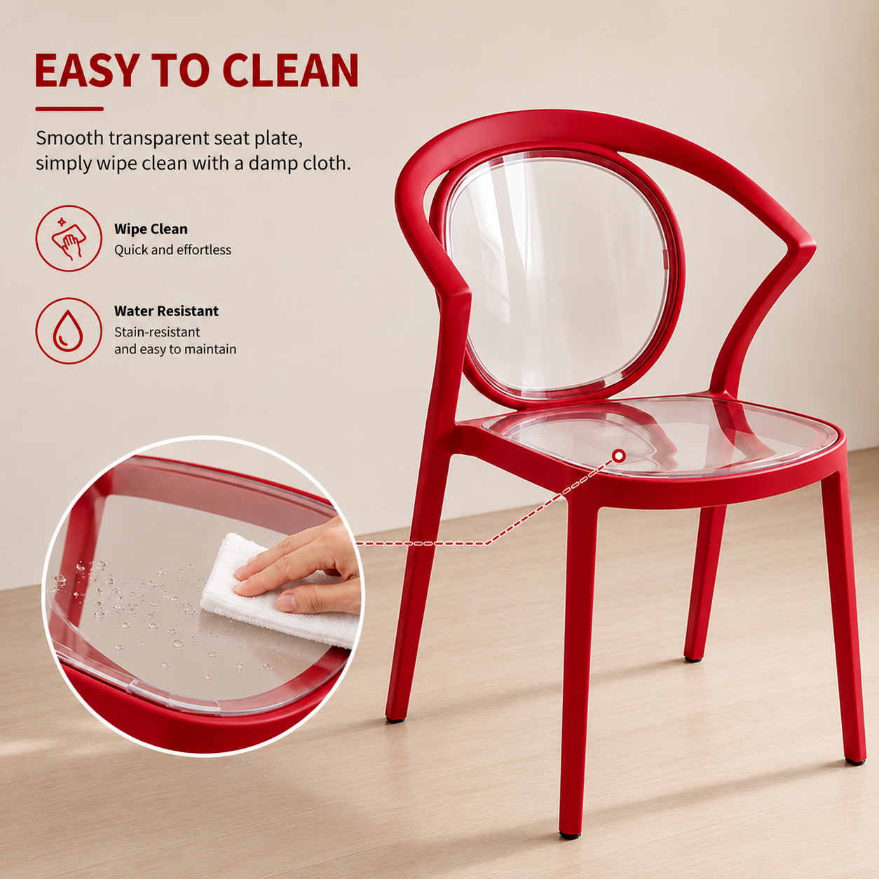 Stylish Multipurpose Chair with Clear Transparent Backrest