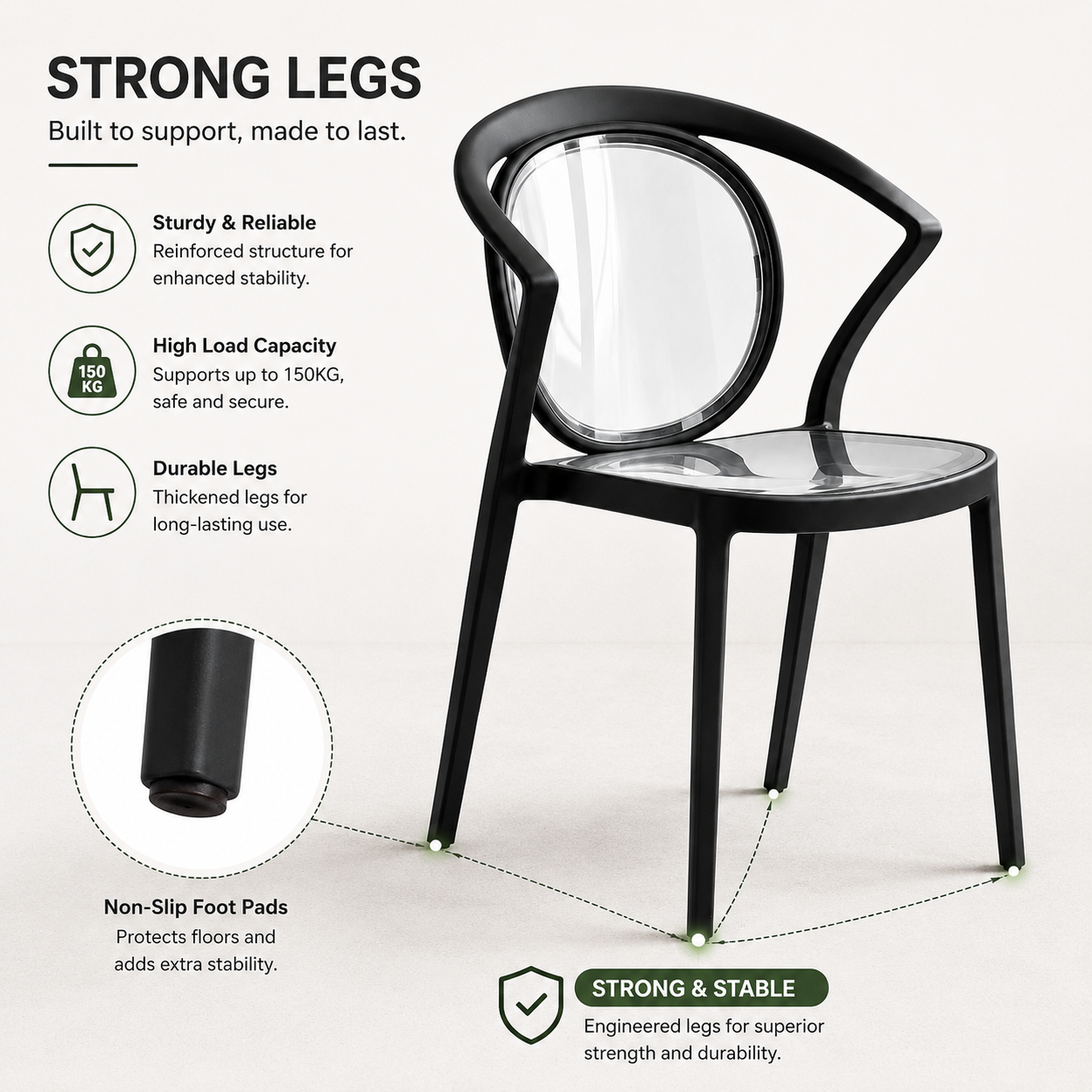 Stylish Multipurpose Chair with Clear Transparent Backrest