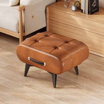 PU Leather Solid Wood Entryway Shoe Bench