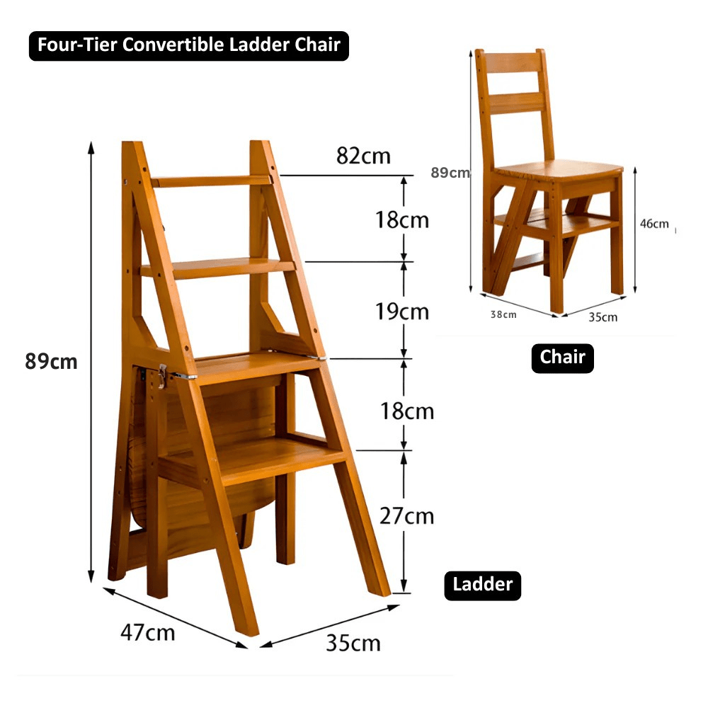 Multipurpose Wooden Folding Step Stool Ladder 3-in-1 Space-Saver (90 cm)