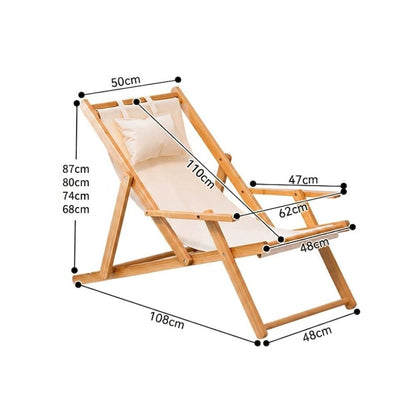 Foldable Bamboo Lounge Chair with Adjustable Backrest