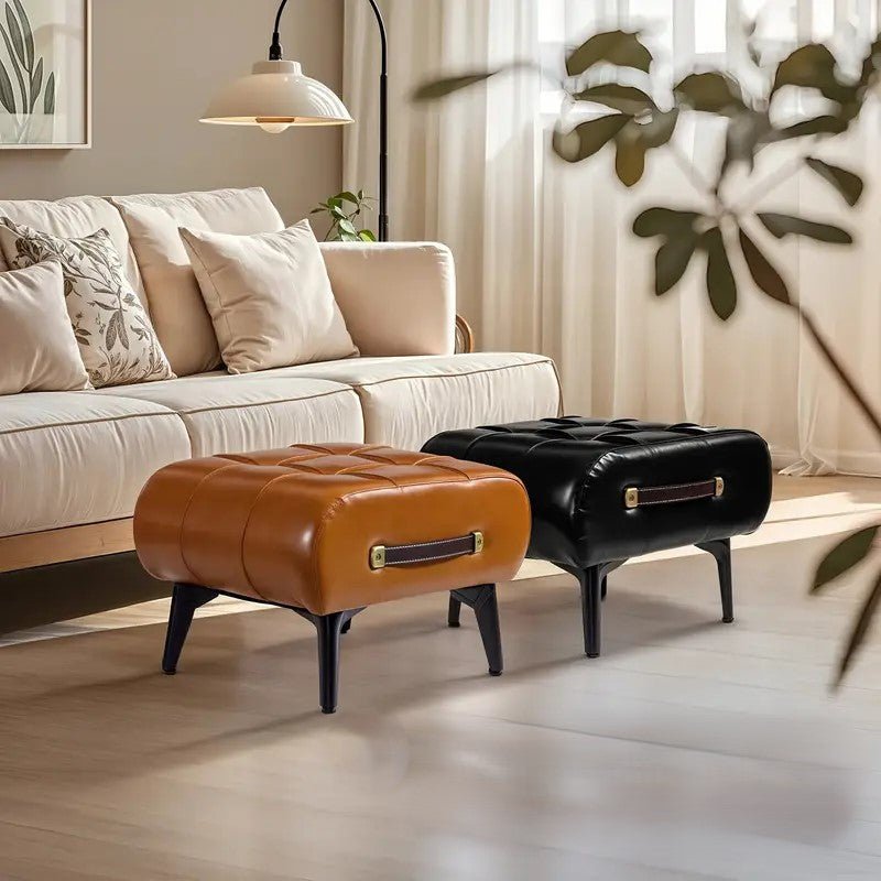 PU Leather Solid Wood Entryway Shoe Bench