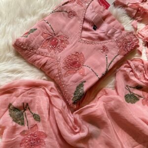 Baby Pink floral embroidered Alia cut Anarkali dress